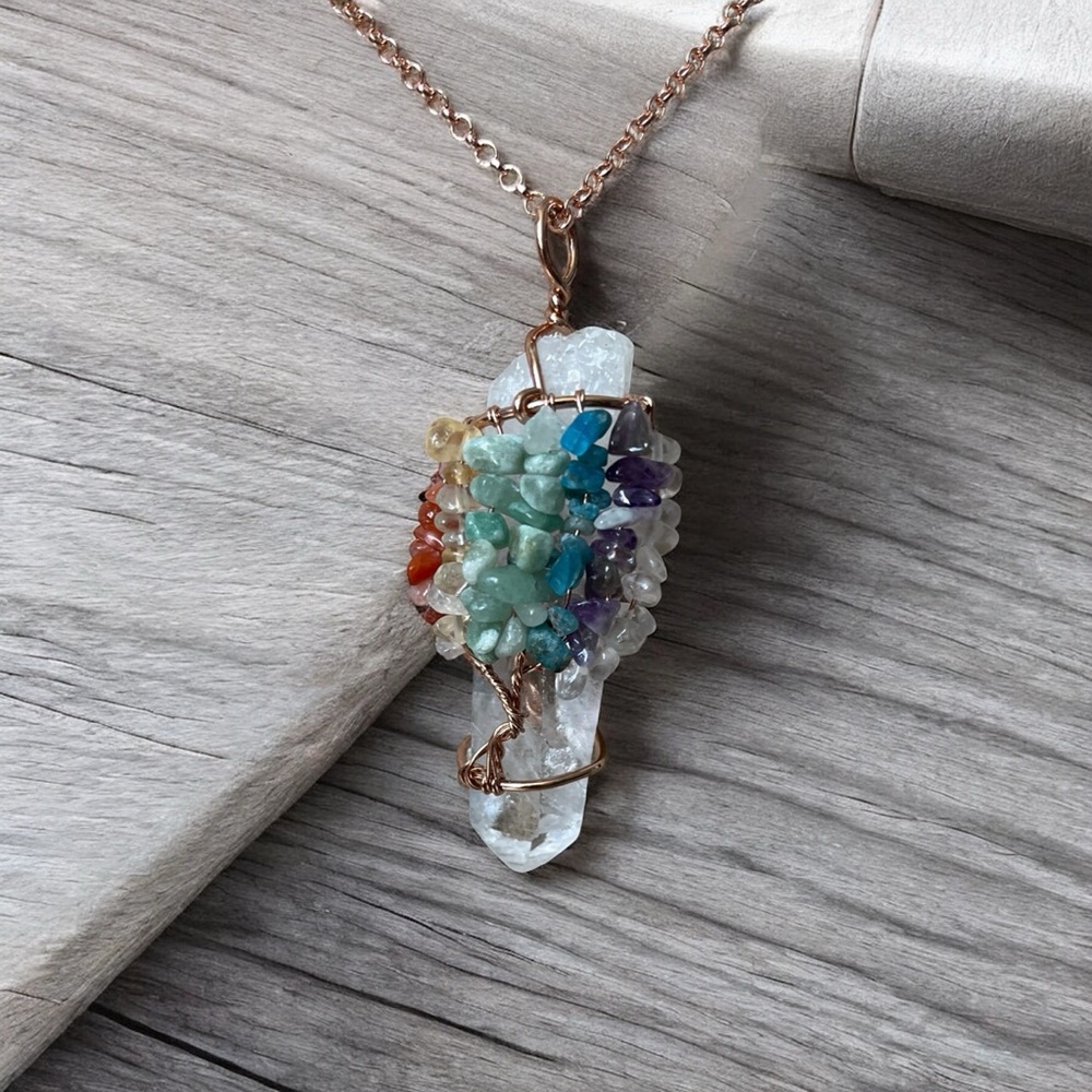 Wire-Wrapped Crystal Pendant Necklace – 12” Chain